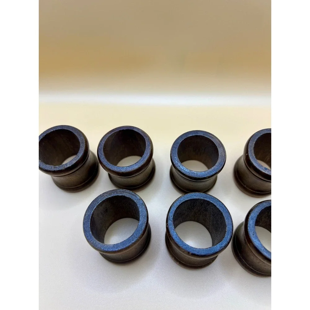 Vintage Dark Wood Napkin Rings Set of 8 Spool Hourglass Shape Brown Rustic Decor